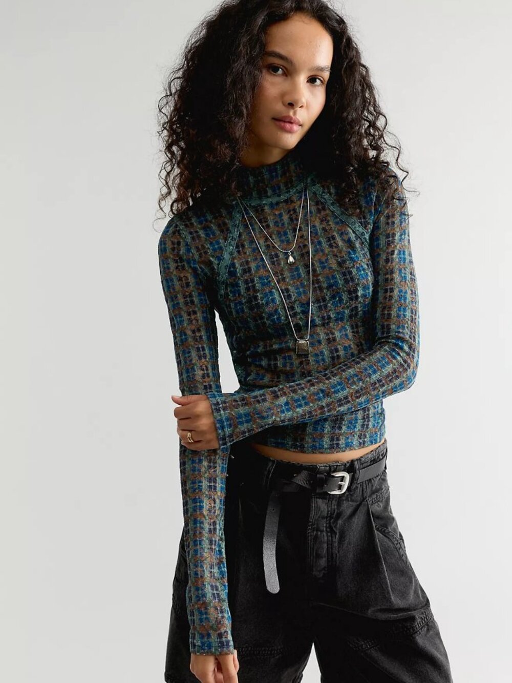 Lyric Sheer Lace Long Sleeve Turtleneck Top
